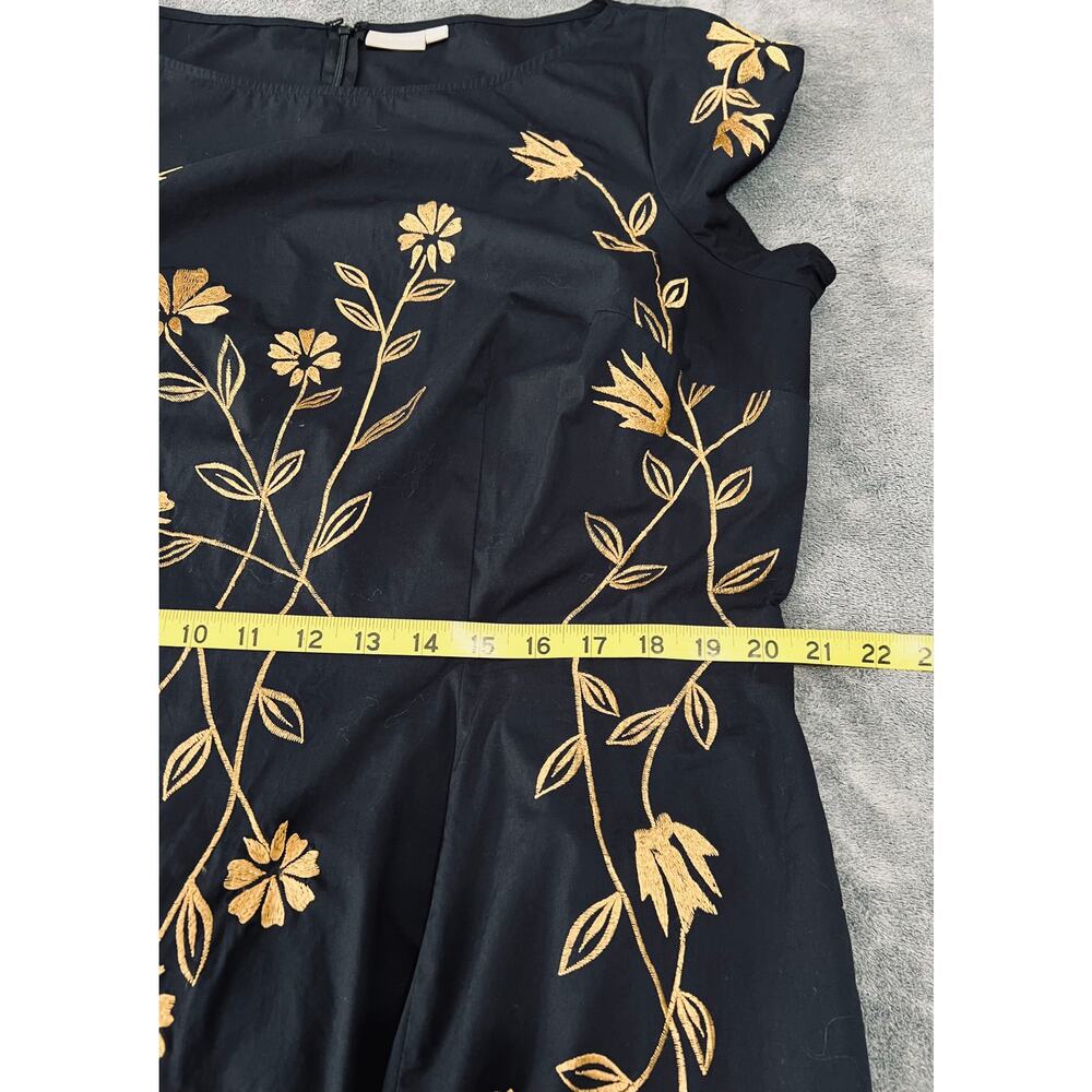 eShakti Black and Gold Embroidered Floral Knee Length Dress Size 20W - Picture 5 of 8